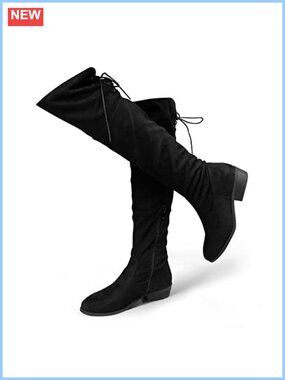 Women's Over The Knee Faux Suede Low Heel Thigh High Fashion Boots